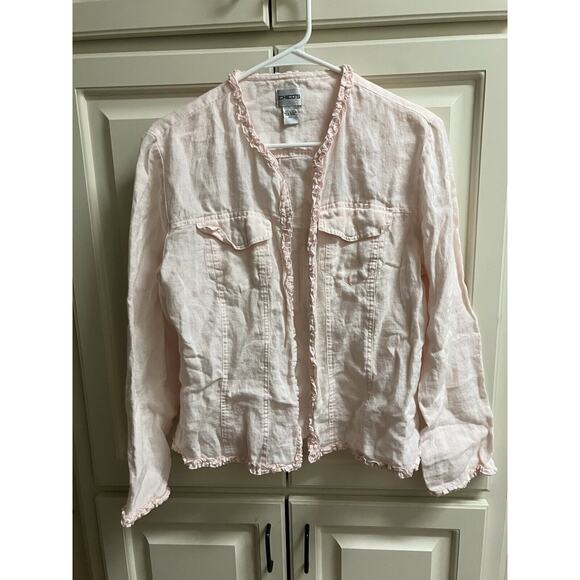 Chico's Cardigan Womens Size 1 Pink Linen Open Front Long Sleeve Solid - Picture 3 of 6
